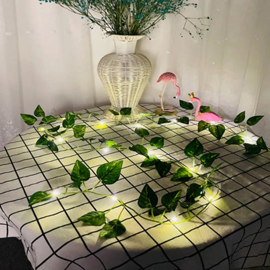Artificial Plant Leaves with Fairy Lights – Battery Operated Money Plant Room Decoration